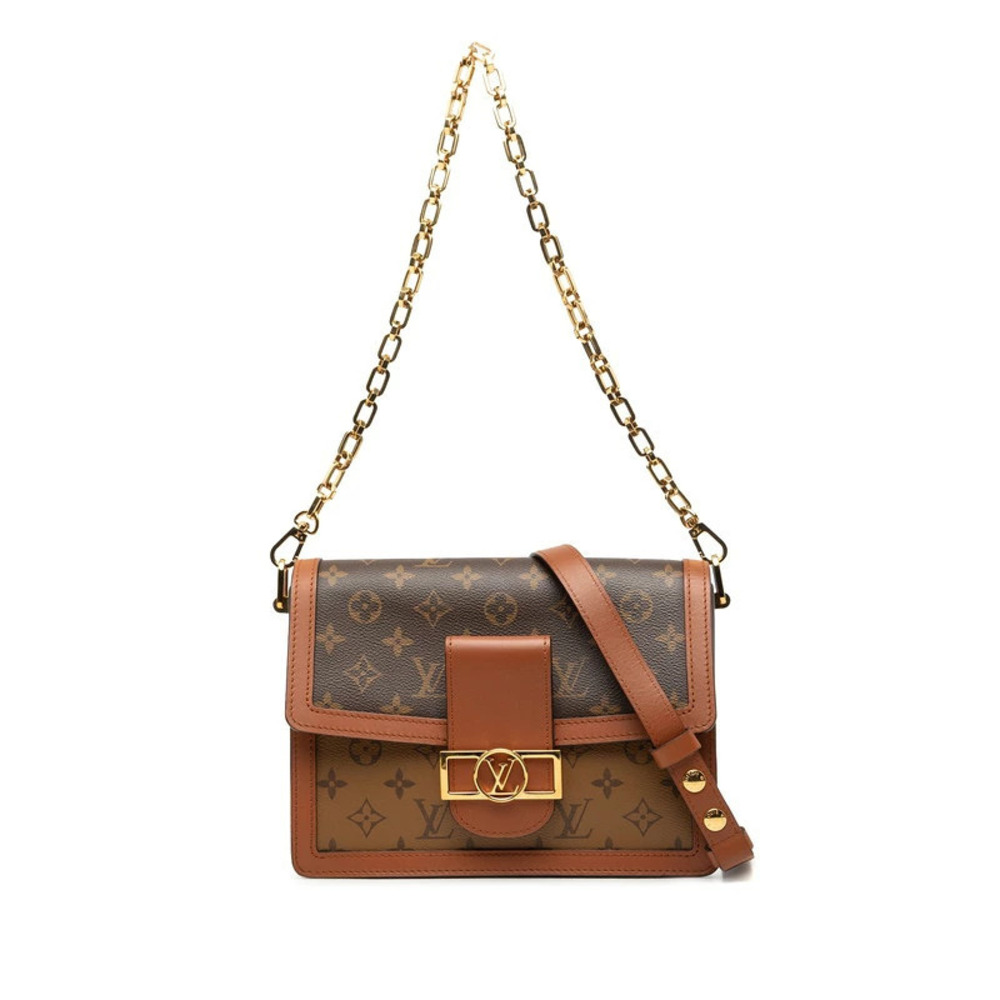 Louis Vuitton Monogram Reverse Dauphine Shoulder Bag Chain Brown Leather
